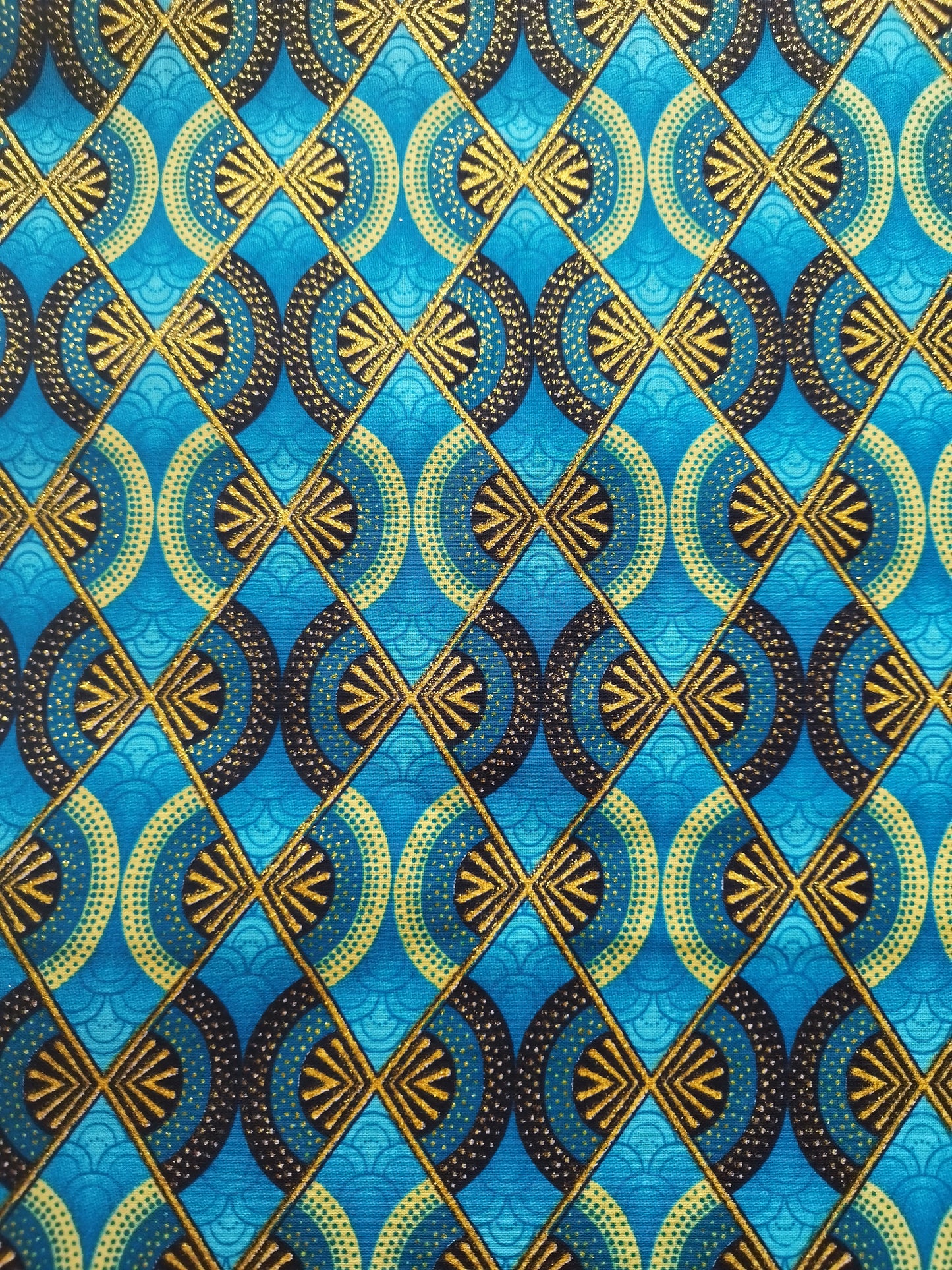 1 yard (90 cm) - Tissu wax pailleté - losanges bleus et or