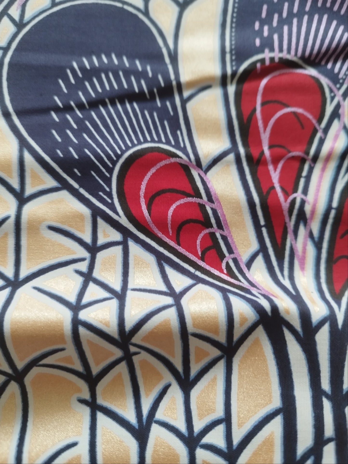 1 yard (90 cm) - Tissu wax java - plumes fond champagne irisé