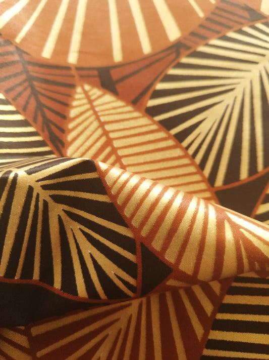 6 yards (5m40) - tissu wax java gold - feuilles marrons, Camel, noires et détails dorés