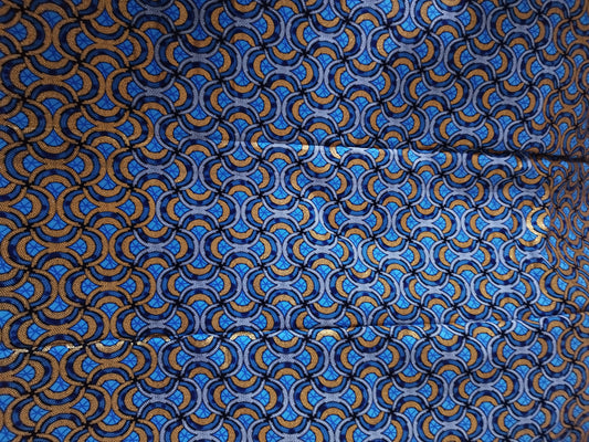 1 yard (90 cm) - Tissu wax pailleté - petits motifs bleus et pailleté doré