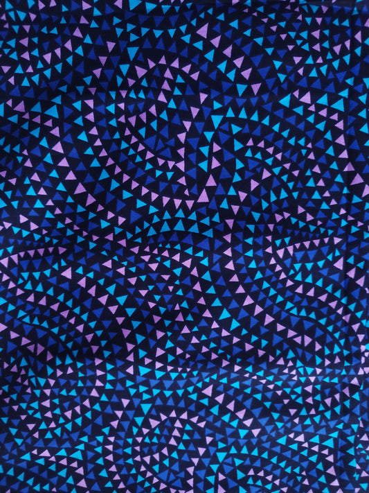 1 yard (90 cm) - Tissu wax - petits triangles bleus, violets, noirs