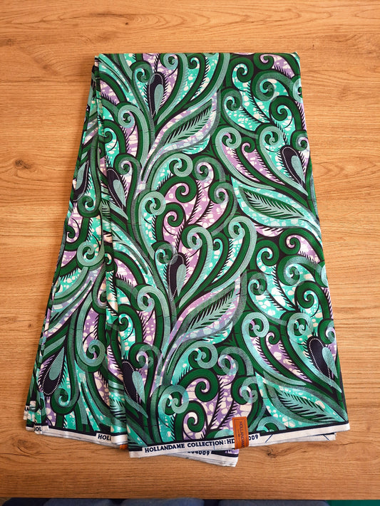 1 yard (90 cm) - Tissu wax motifs violets et vert brillant