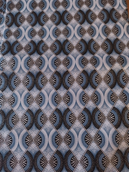 1 yard (90 cm) - Tissu wax pailleté - losanges gris et argentés