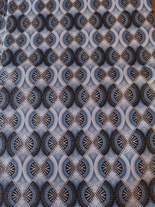1 yard (90 cm) - Tissu wax pailleté - losanges gris et argentés