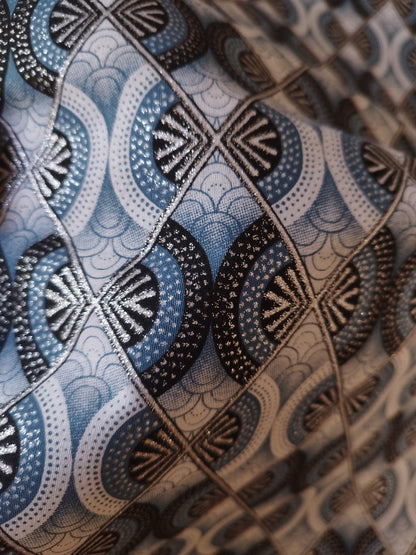 1 yard (90 cm) - Tissu wax pailleté - losanges gris et argentés