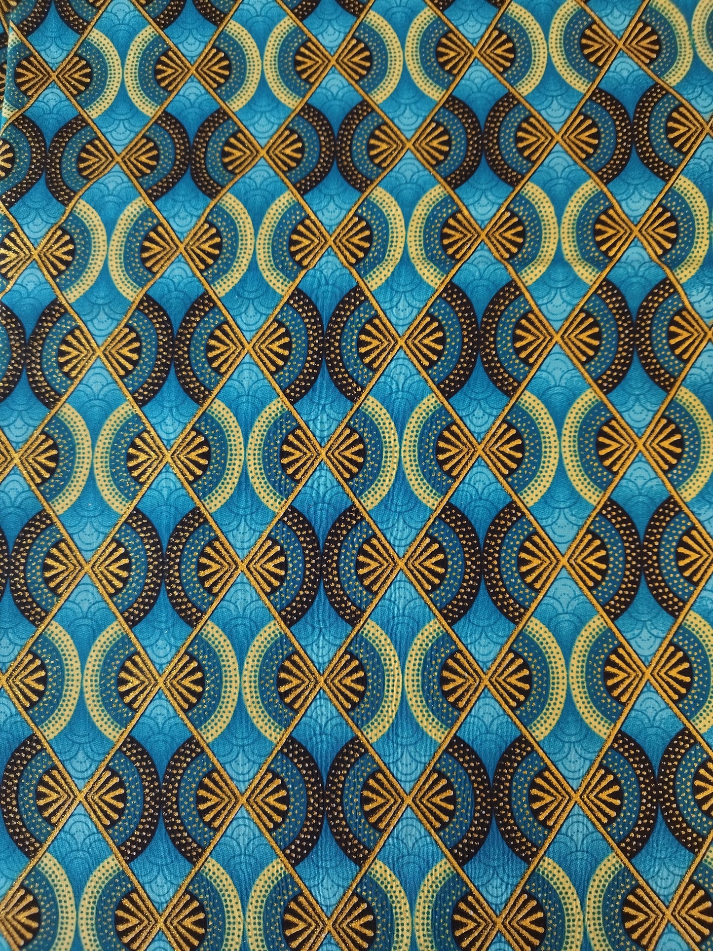 1 yard (90 cm) - Tissu wax pailleté - losanges bleus et or