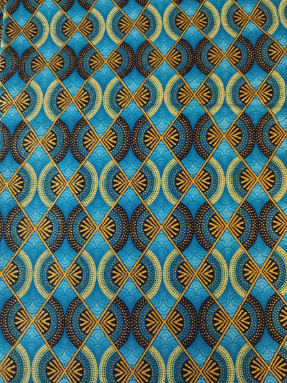 1 yard (90 cm) - Tissu wax pailleté - losanges bleus et or