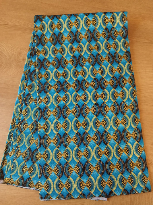 1 yard (90 cm) - Tissu wax pailleté - losanges bleus et or