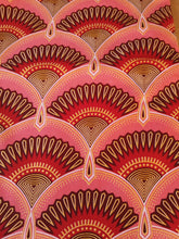 Charger l&#39;image dans la galerie, Tissu wax pailleté - éventails rose corail - par 50 centimètres
