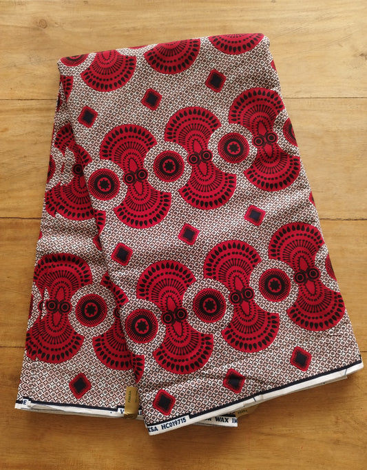 1 yard (90 cm) Tissu wax - coquilles rouges
