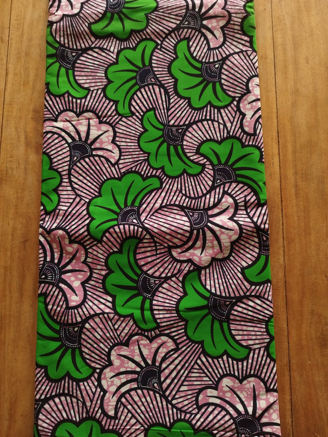6 yards (5m40) tissu wax fleurs de mariage vertes et roses/violet