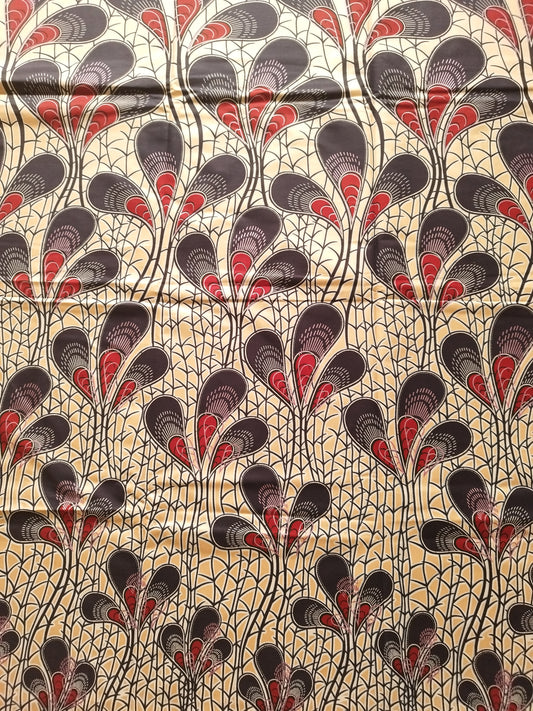 1 yard (90 cm) - Tissu wax java - plumes fond champagne irisé