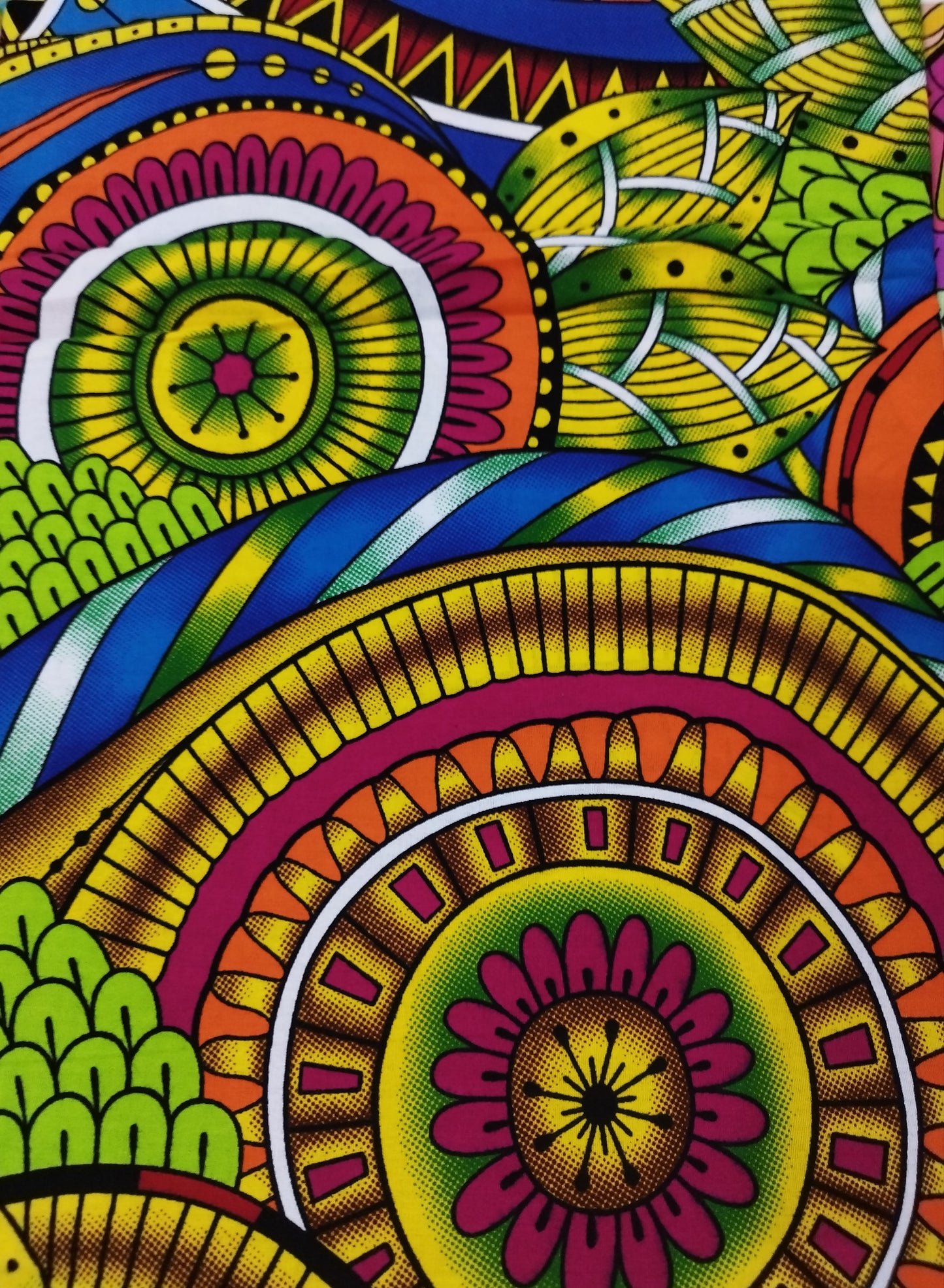 1 yard (90 cm) - Tissu wax - grandes rosaces multicolores