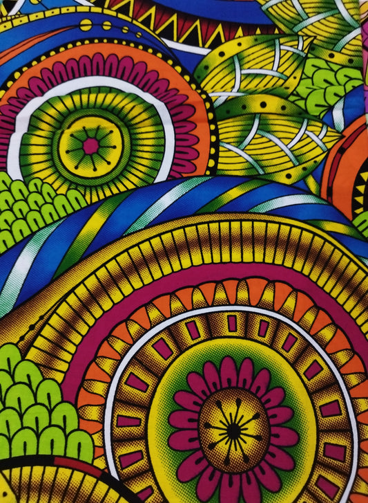 1 yard (90 cm) - Tissu wax - grandes rosaces multicolores