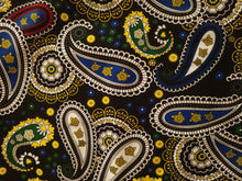 Charger l&#39;image dans la galerie, Tissu wax - motif paisley ou cachemire fond noir - par 50 centimètres
