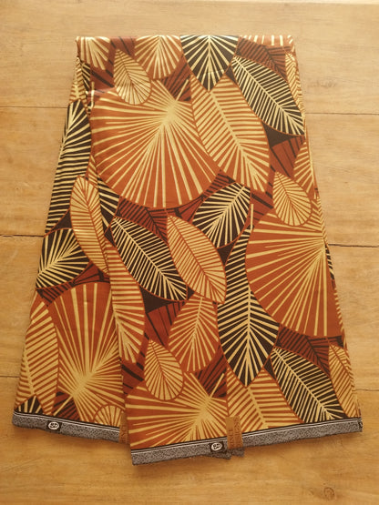 1 yard (90 cm) - Tissu wax java gold - feuilles marrons, ocres, noires et dorées