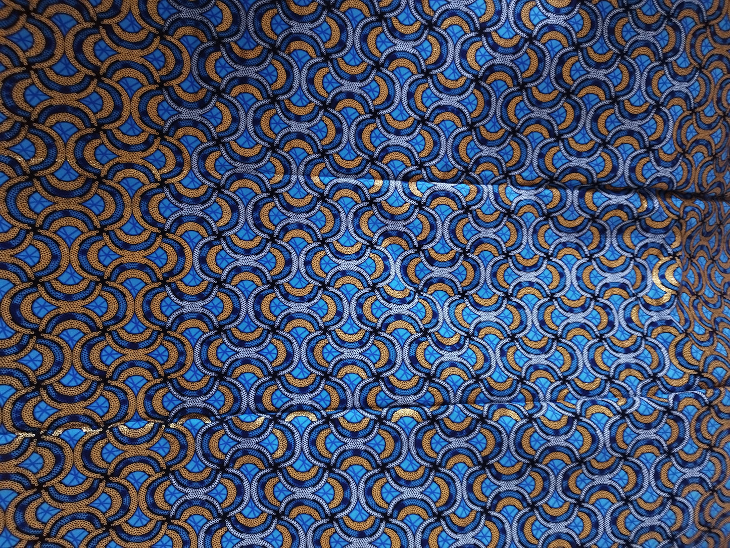 1 yard (90 cm) - Tissu wax pailleté - petits motifs bleus et pailleté doré