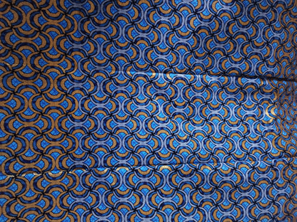 1 yard (90 cm) - Tissu wax pailleté - petits motifs bleus et pailleté doré