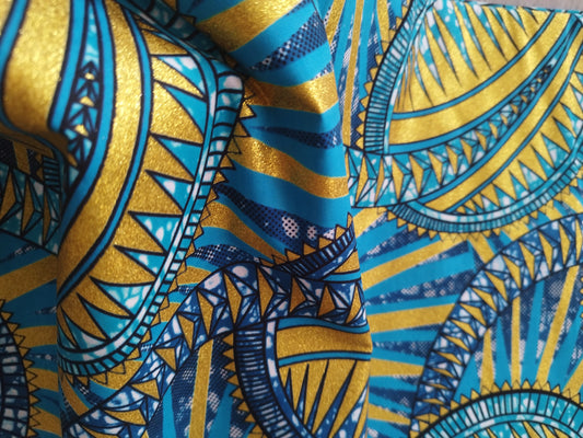 6 yards (5m40) - Tissu wax pailleté - bleu et or