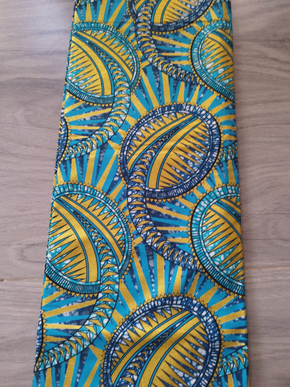 6 yards (5m40) - Tissu wax pailleté - bleu et or