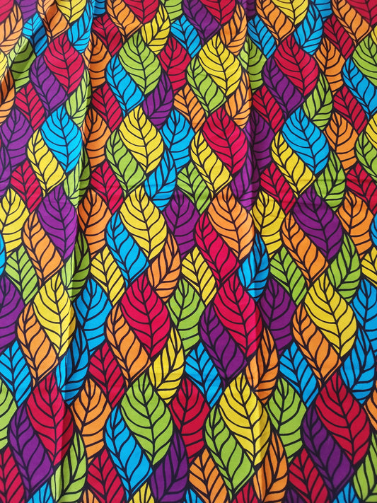 1 yard (90 cm) - Tissu wax - feuilles multicolores couleurs vives