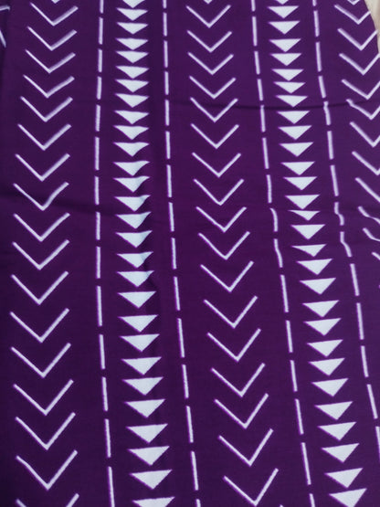 1 yard (90 cm) - Tissu wax - motif bogolan fond violet