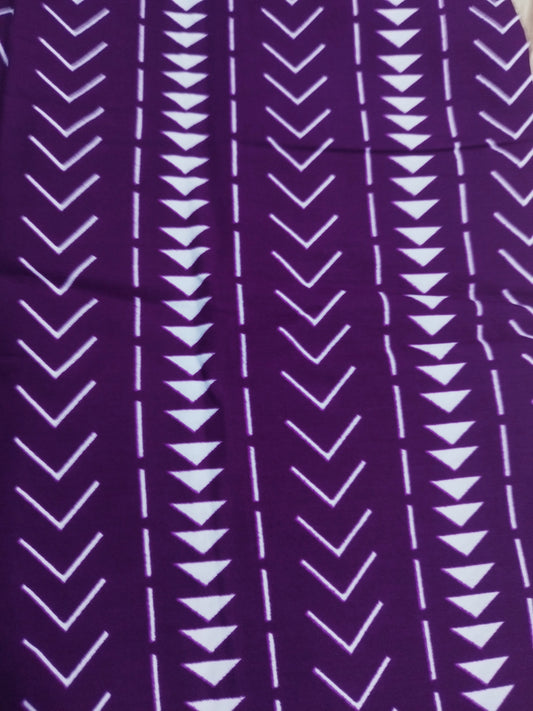 1 yard (90 cm) - Tissu wax - motif bogolan fond violet