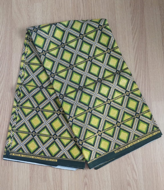 1 yard (90 cm) - Tissu wax pailleté - losanges jaunes, verts et dorés