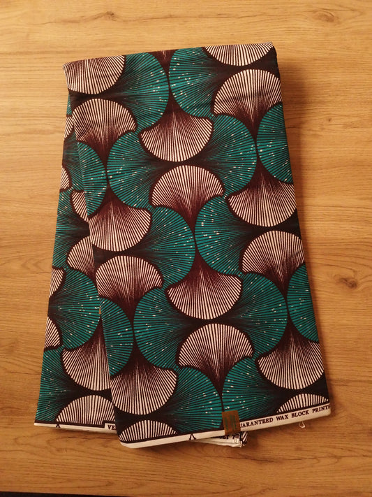 6 yards (5m40) - Tissu wax éventails bleus et blancs