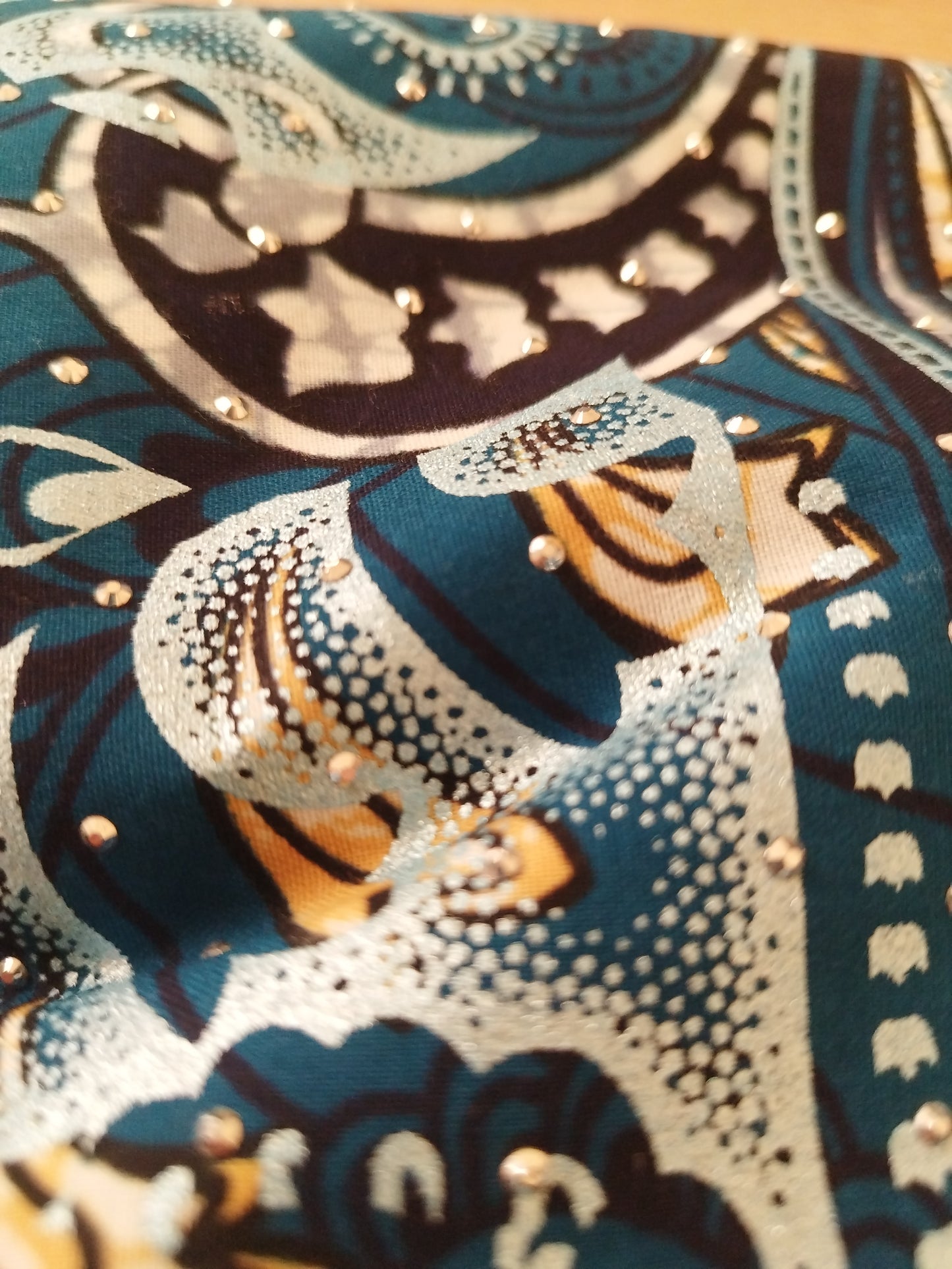 1 yard (90 cm) - Tissu wax java avec strass - vert et doré