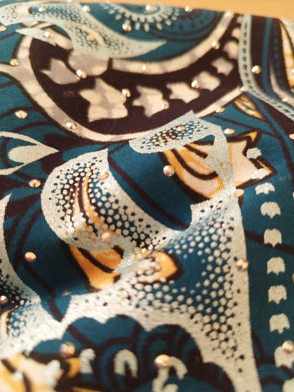 1 yard (90 cm) - Tissu wax java avec strass - vert et doré