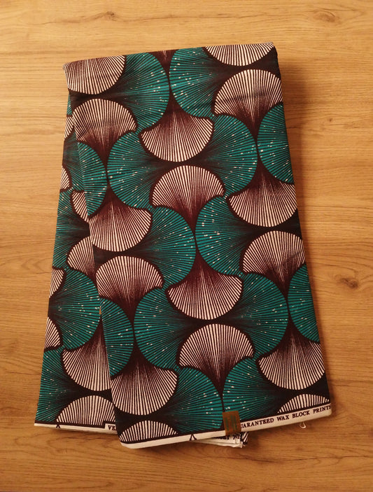 1 yard (90 cm) - Tissu wax éventails bleus et blancs