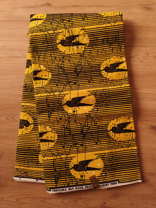 1 yard (90 cm) - Tissu wax hirondelles sur fond jaune