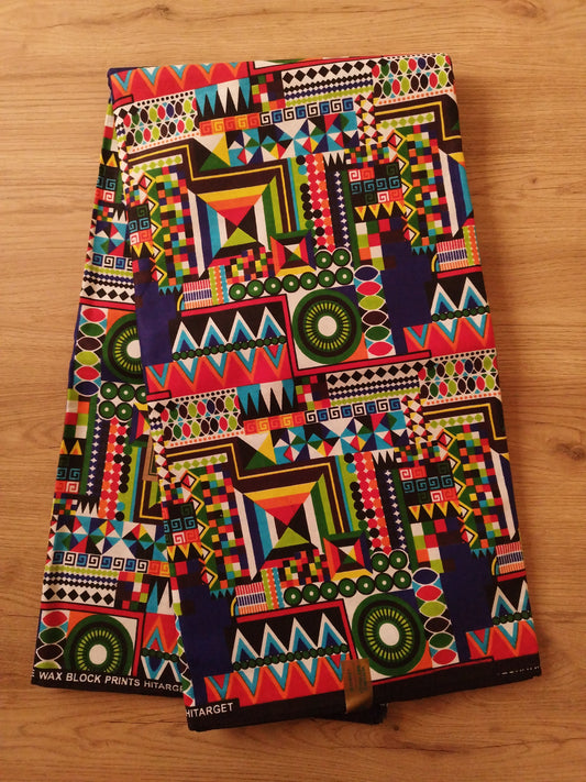 1 yard (90 cm) - Tissu wax motifs géométriques multicolores