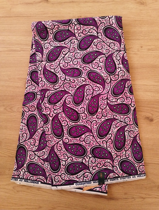 1 yard (90 cm) - Tissu wax pétales violets sur fond rose