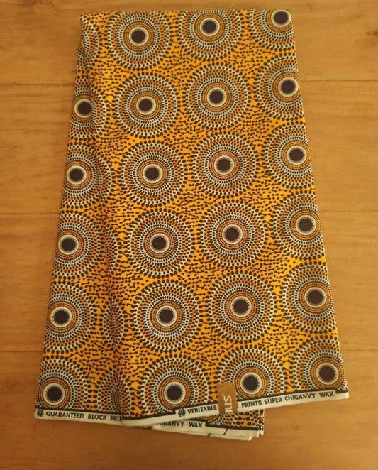 1 yard (90 cm) - Tissu wax - Petits disques jaunes