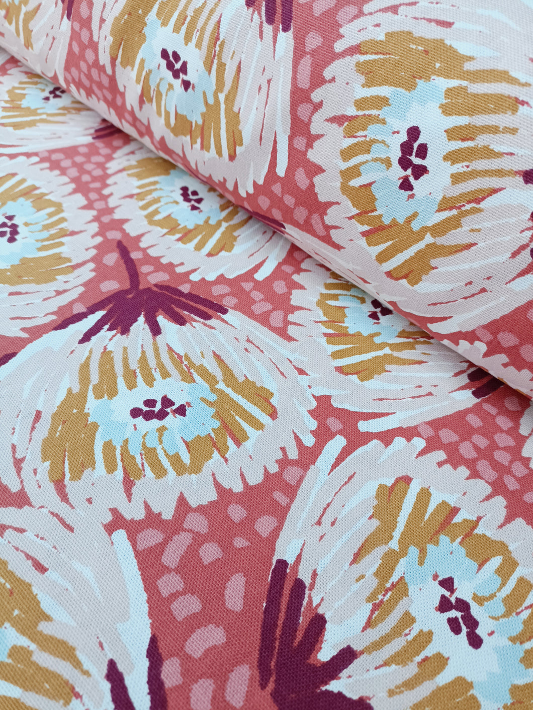 Tissu coton épais demi-natté - fleurs roses - certifié Oeko-Tex - par 50 cm