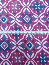 Charger l&#39;image dans la galerie, Tissu coton imprimé - rosaces roses, blanches et bleues - certifié Oeko-Tex Standard 100 - par 50 cm
