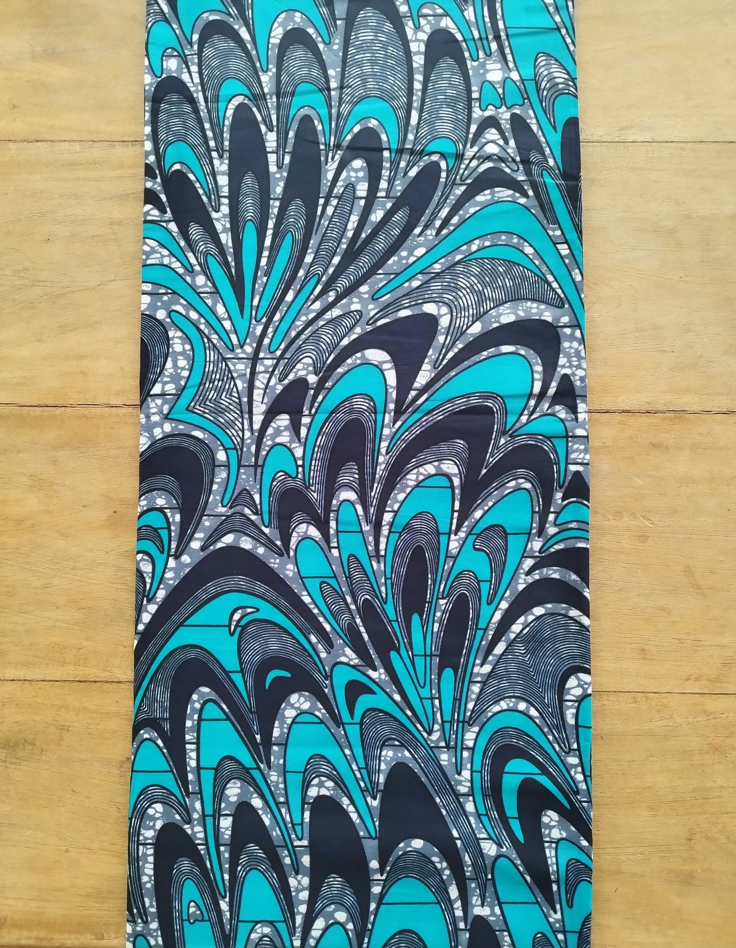 1 yard (90 cm) - Tissu wax - motifs gris et bleu/vert turquoise