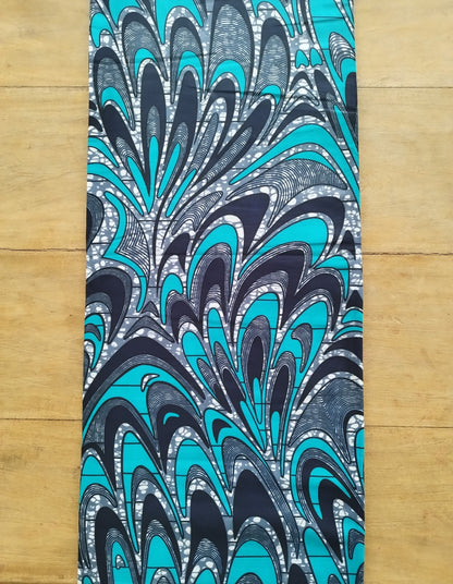1 yard (90 cm) - Tissu wax - motifs gris et bleu/vert turquoise